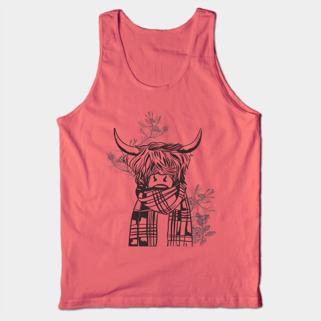 Christmas Tree Patterns And Scottish Highland Cow Tank Top by i am Cuta